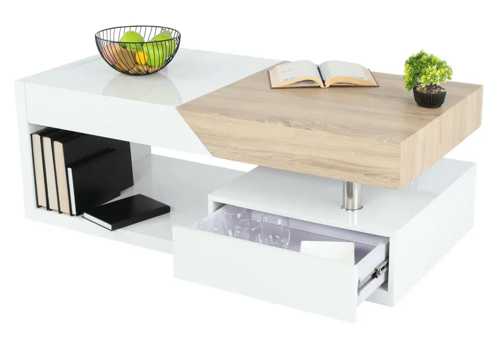 Журнальный столик Mobhaus Melida (White Extra High Gloss/Sonoma Oak)