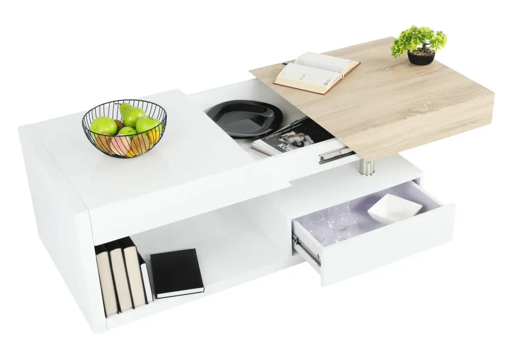 Журнальный столик Mobhaus Melida (White Extra High Gloss/Sonoma Oak)