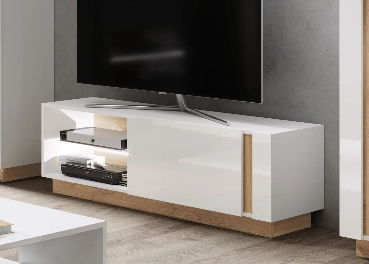 Тумба РТВ Tempo Kondela City 138 (White/Grandson Oak/White Gloss)