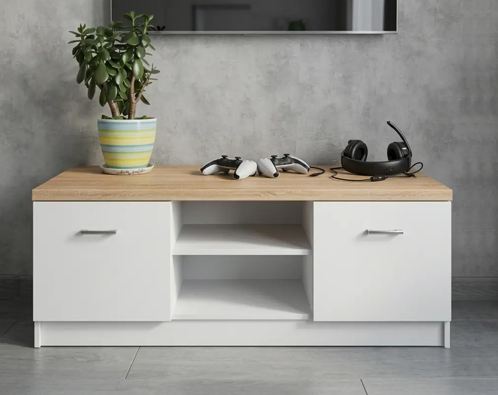 Tumba pentru TV Tempo Kondela Topty (White/Sonoma Oak)