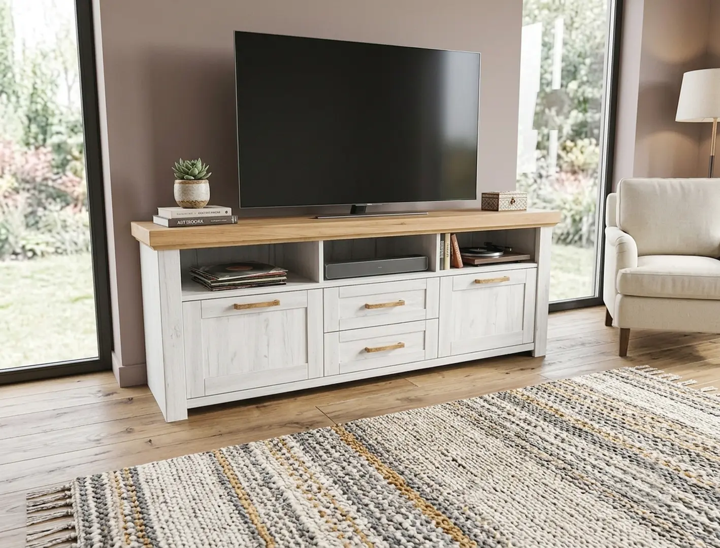 Tumba pentru TV Tempo Kondela Sudbury B (Craft Oak Golden/Craft Oak White)