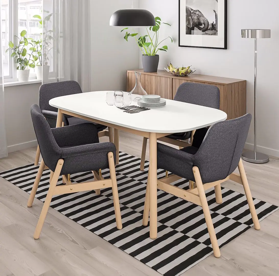 Обеденный набор Ikea Vedbo подлокотники 160x95см 1+4 (Белый/Береза/Серый средний)