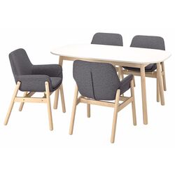 Обеденный набор Ikea Vedbo подлокотники 160x95см 1+4 (Белый/Береза/Серый средний) Thumb