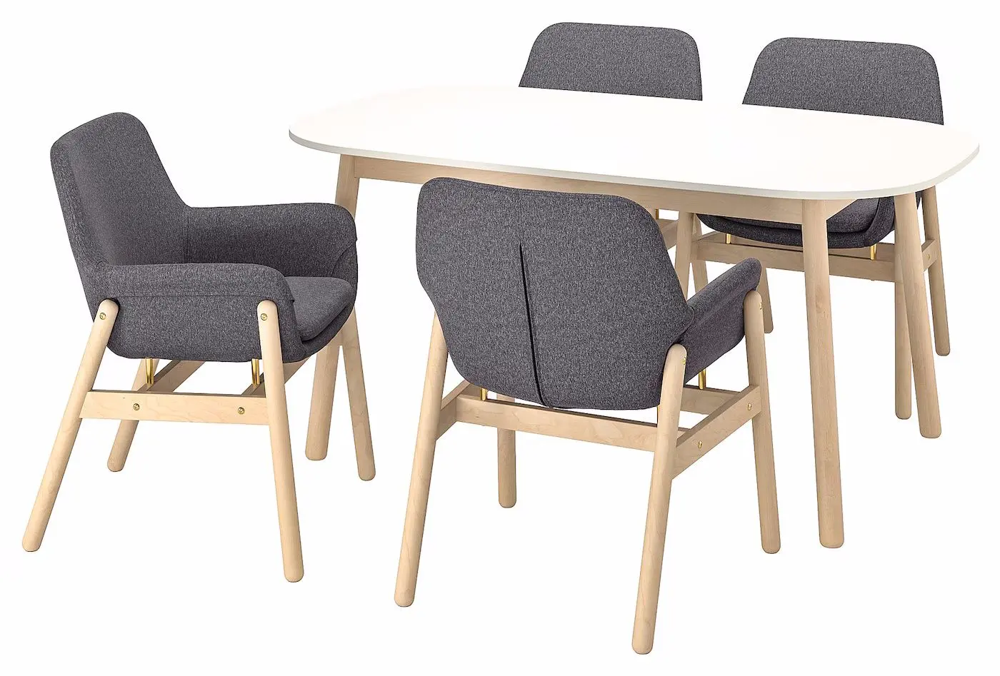 Обеденный набор Ikea Vedbo подлокотники 160x95см 1+4 (Белый/Береза/Серый средний) - 2