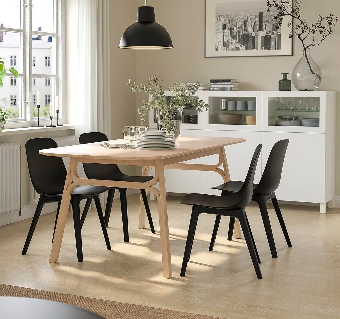 Обеденный набор Ikea Voxlov/Odger 180x90см 1+4 (Бамбук/Антрацит)