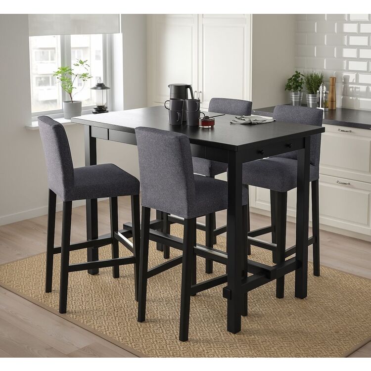 Set masa scaune Ikea Nordviken/Bergmund/Gunnared 75cm 1+4 (Negru/Gri mediu)