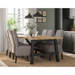 Set masa scaune Ikea Skogsta/Bergmund/Nolhaga 235x100cm 1+6 (Acacia/Negru/Gri-bej)
