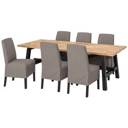 Обеденный набор Ikea Skogsta/Bergmund/Nolhaga 235x100см 1+6 (Акация/Черный/Серо-бежевый) Thumb