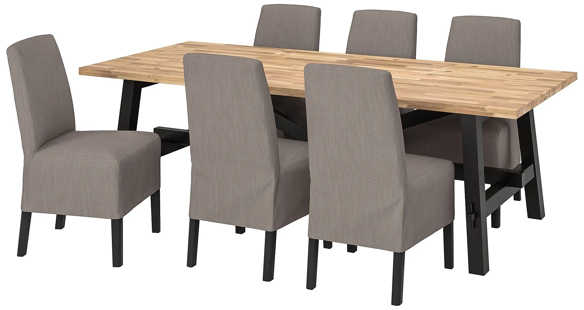 Обеденный набор Ikea Skogsta/Bergmund/Nolhaga 235x100см 1+6 (Акация/Черный/Серо-бежевый)