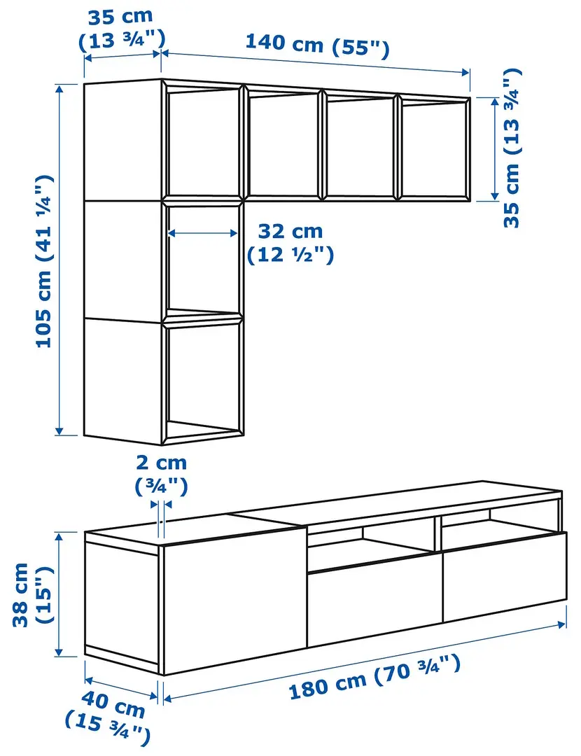 Living Ikea Besta/Eket deschidere apasare 180x40x170 (Stejar antichizat/Alb)