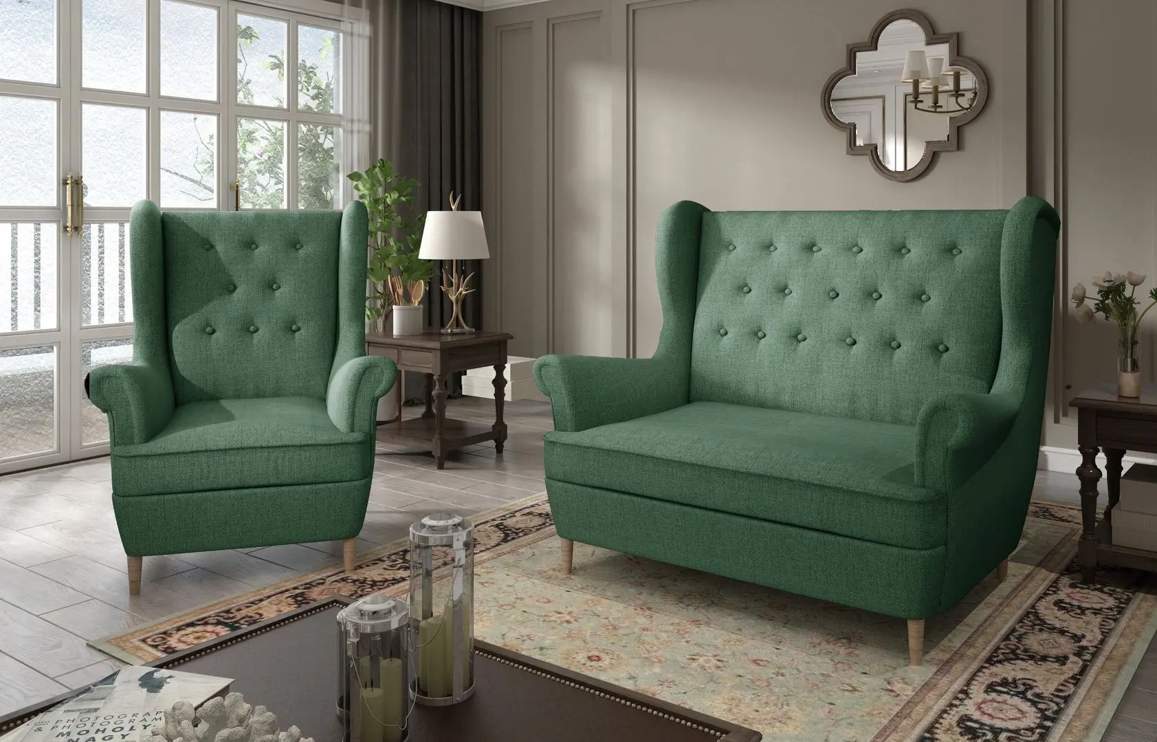 Set de mobila moale Eltap Aros 2+1 Solid 39 (Moss Green)