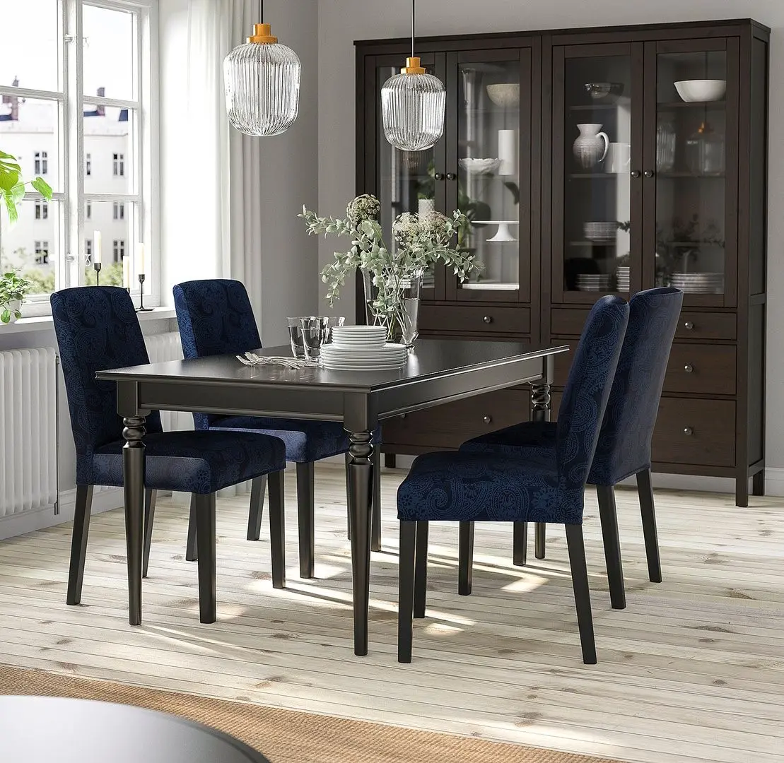Set masa scaune Ikea Ingatorp/Bergmund/Kvillsfors 155/215cm 1+4 (Negru/Albastru)