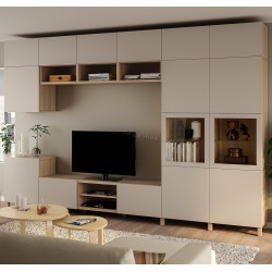 Гостиная Ikea Besta/Lappviken/Sindvik стекло/нажимное открывание 360x42x240 (Дуб белый/Светло-серо-бежевый)