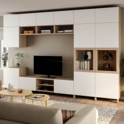 Living Ikea Besta/Lappviken/Sindvik sticla/inchidere lina 360x42x240 (Stejar/Alb)