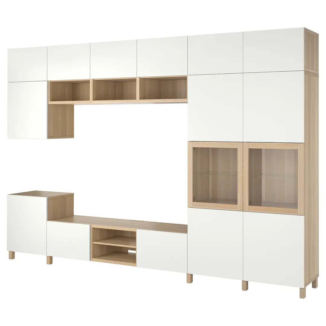 Living Ikea Besta/Lappviken/Sindvik sticla/inchidere lina 360x42x240 (Stejar/Alb)