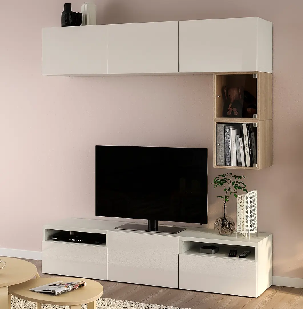 Living Ikea Besta/Eket/Selsviken deschidere apasare 180x42x166 (Alb/Lucios)