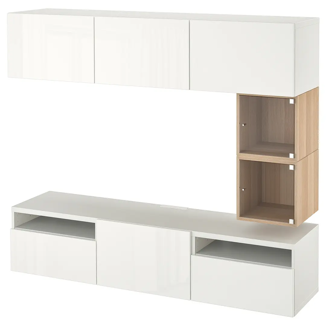 Living Ikea Besta/Eket/Selsviken deschidere apasare 180x42x166 (Alb/Lucios)