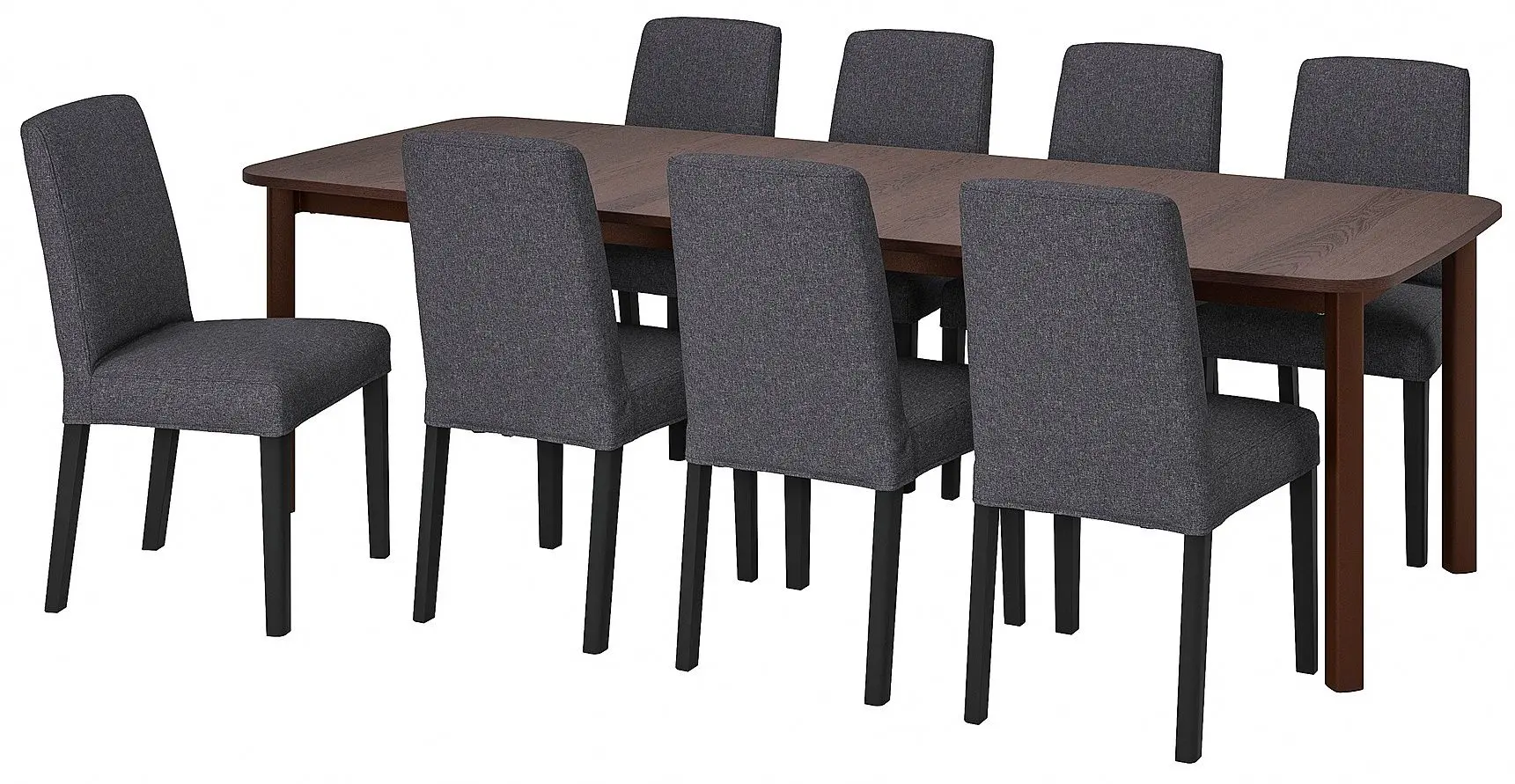 Set masa scaune Ikea Strandtorp/Bergmund/Gunnared 150/205/260cm 1+8 (Maro/Gri mediu)