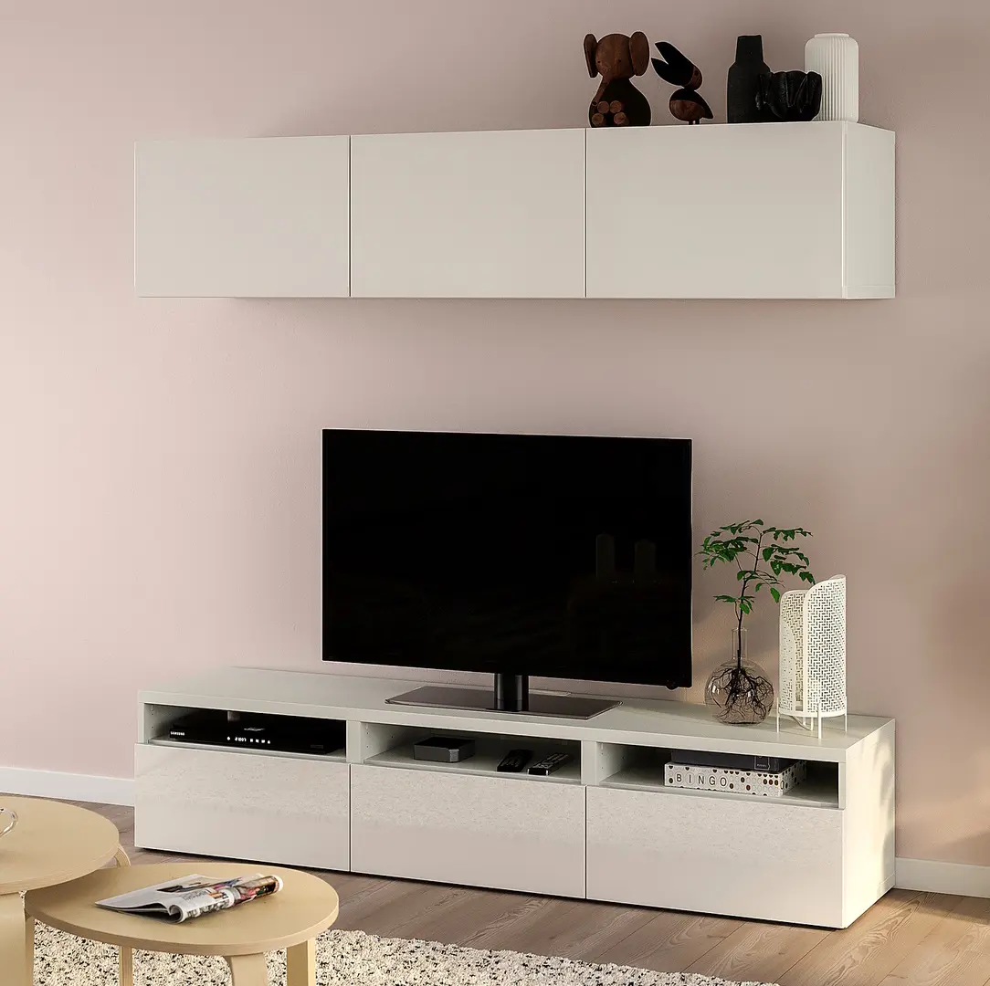 Living Ikea Besta/Selsviken deschidere apasare 180x42x185 (Alb/Lucios)