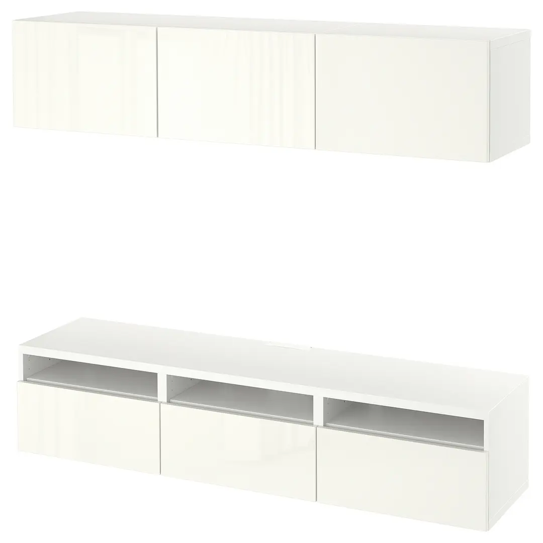 Living Ikea Besta/Selsviken deschidere apasare 180x42x185 (Alb/Lucios)