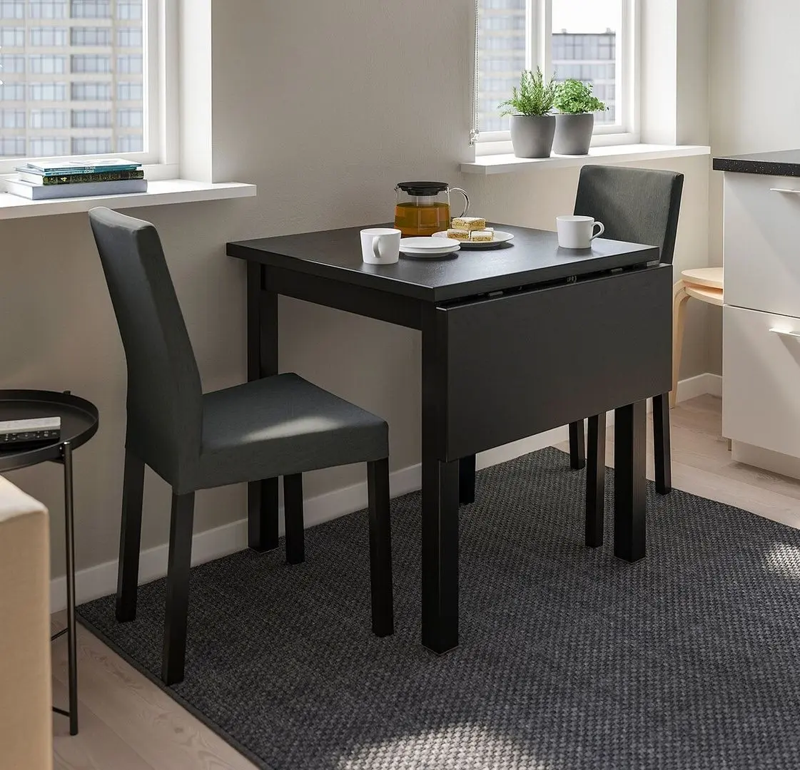 Обеденный набор Ikea Nordviken/Kattil/Knisa 74/104x74см 1+2 (Черный/Темно-серый)