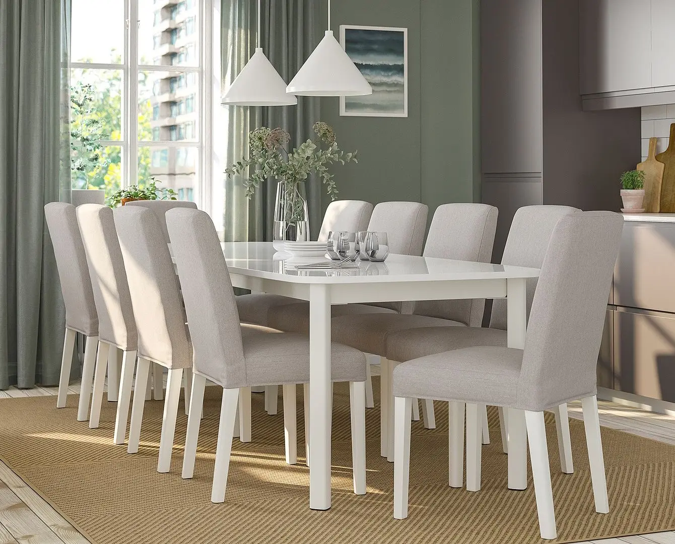 Обеденный набор Ikea Strandtorp/Bergmund/Orrsta 150/205/260см 1+8 (Белый/Серый)