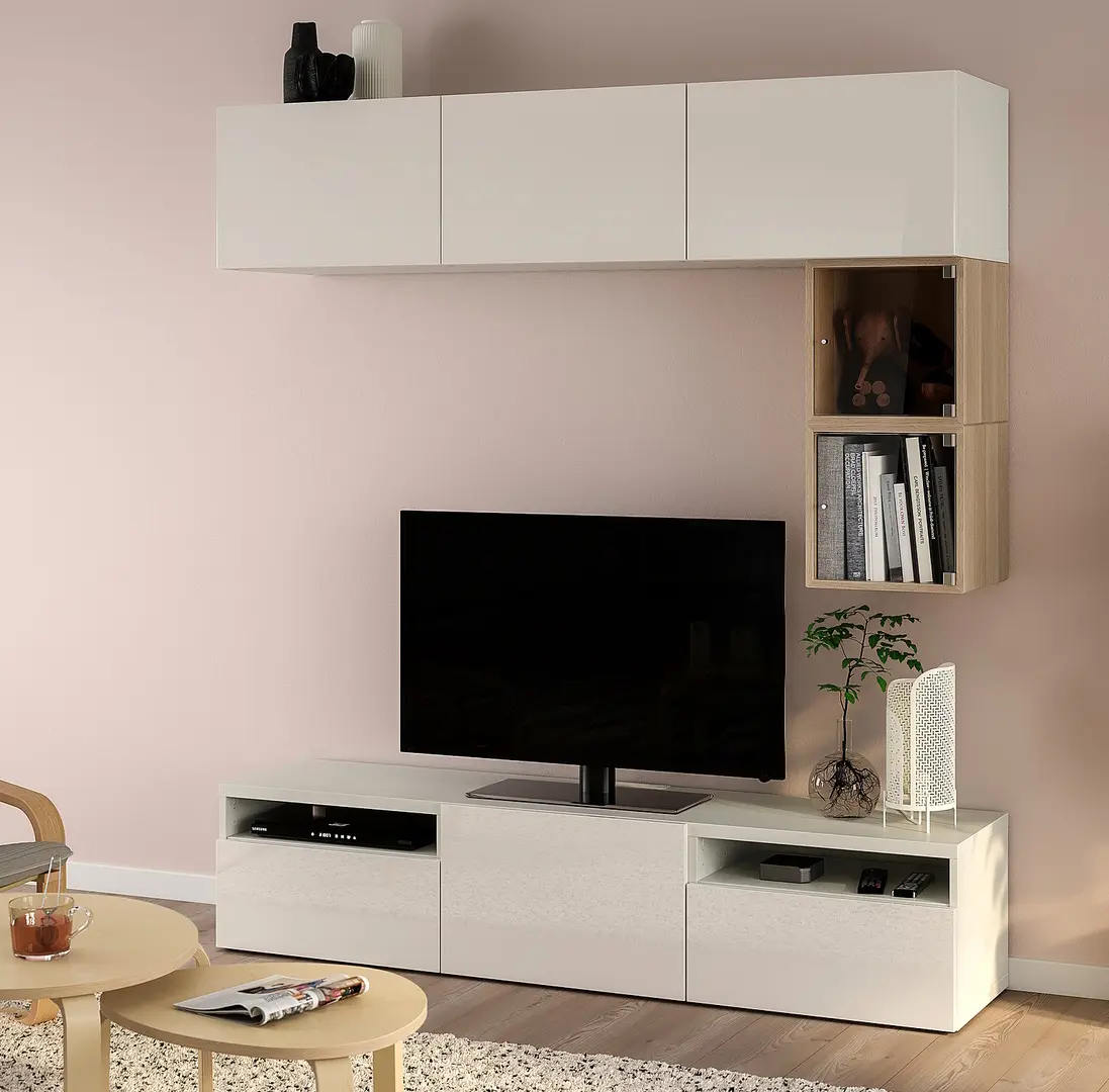 Living Ikea Besta/Eket/Selsviken inchidere lina 180x42x166 (Alb/Lucios)