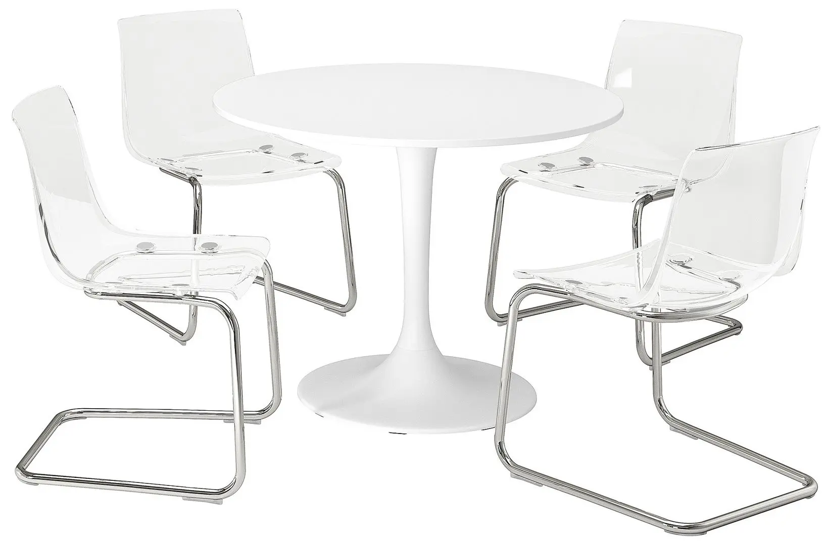 Обеденный набор Ikea Docksta/Tobias 103см 1+4 (Белый/Прозрачный/Хром)