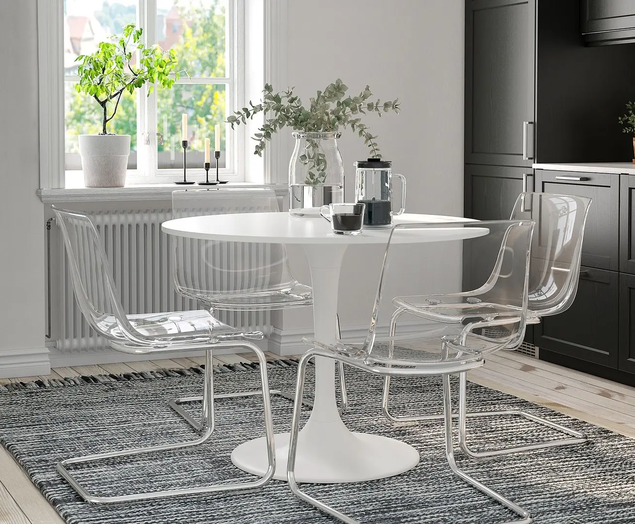 Обеденный набор Ikea Docksta/Tobias 103см 1+4 (Белый/Прозрачный/Хром)