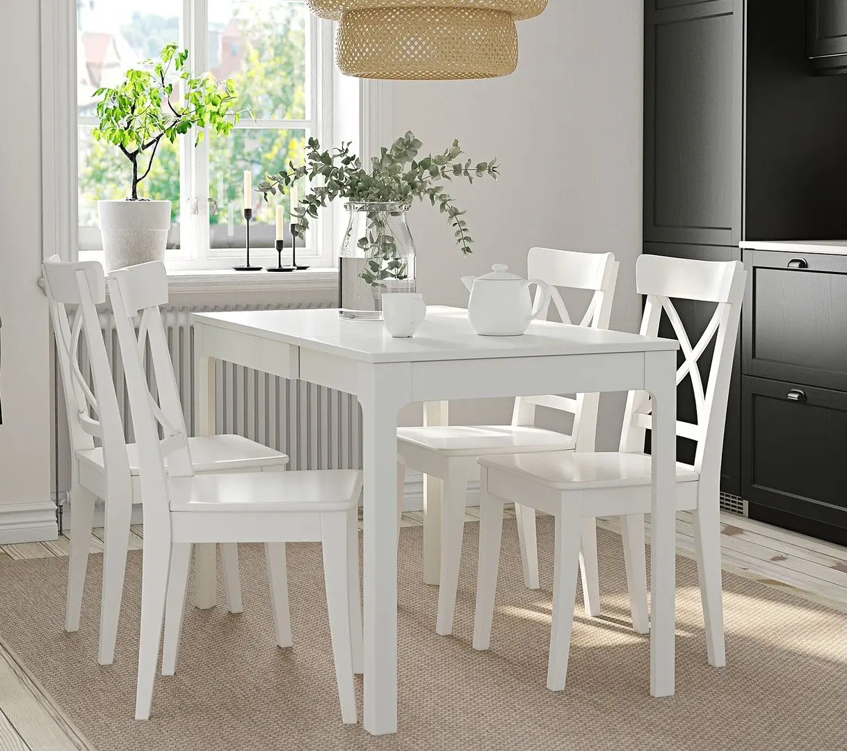 Set de sufragerie Ikea Ekedalen/Ingolf 80/120cm 1+4 (Alb)