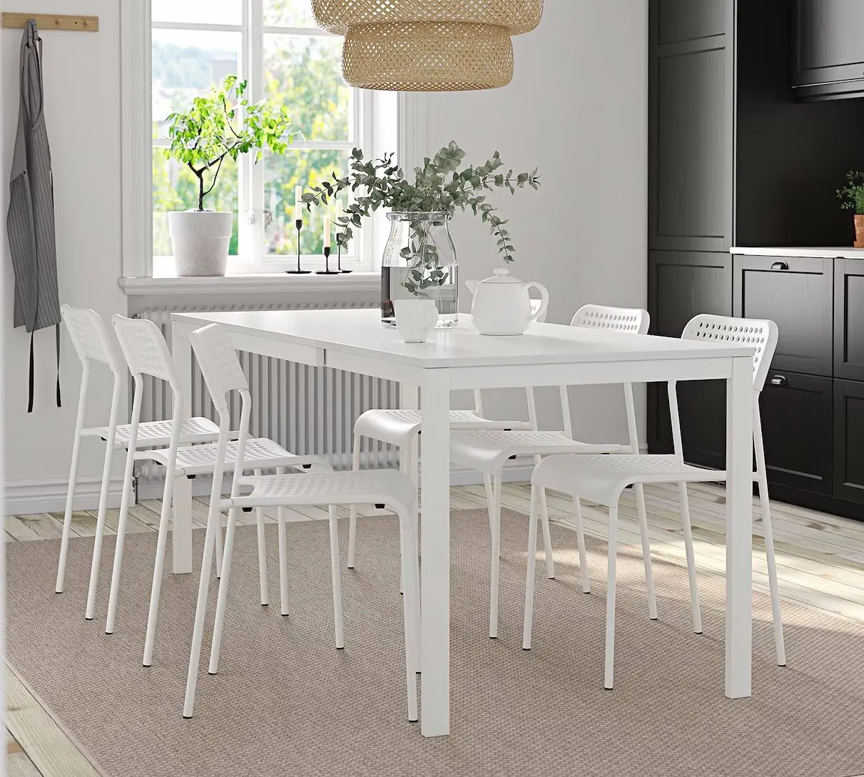 Set masa scaune Ikea Vangsta/Adde 120/180cm 1+6 (Alb)