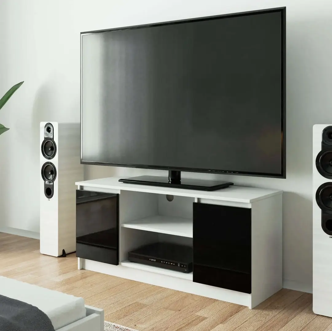 Tumba pentru TV Akord K120 2D1P (White/Black Gloss)