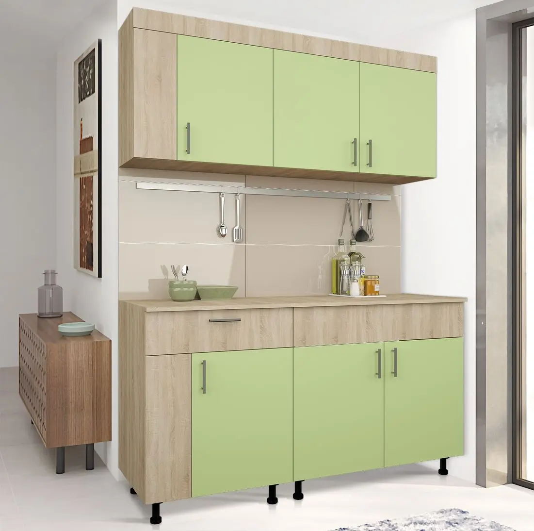 Кухня Haaus Reno 1.5м (Sonoma Oak/Green)