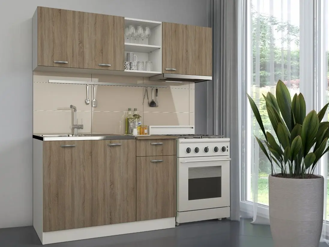 Bucatarie Haaus Kara 1.8m (White/Dark Sonoma Oak)