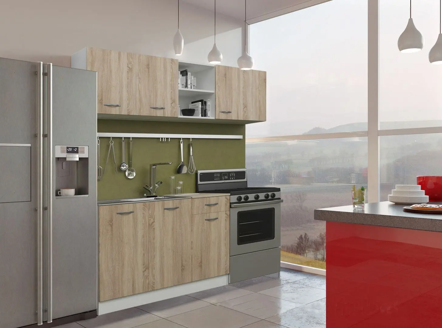 Bucatarie Haaus Kara 1.8m (White/Sonoma Oak)