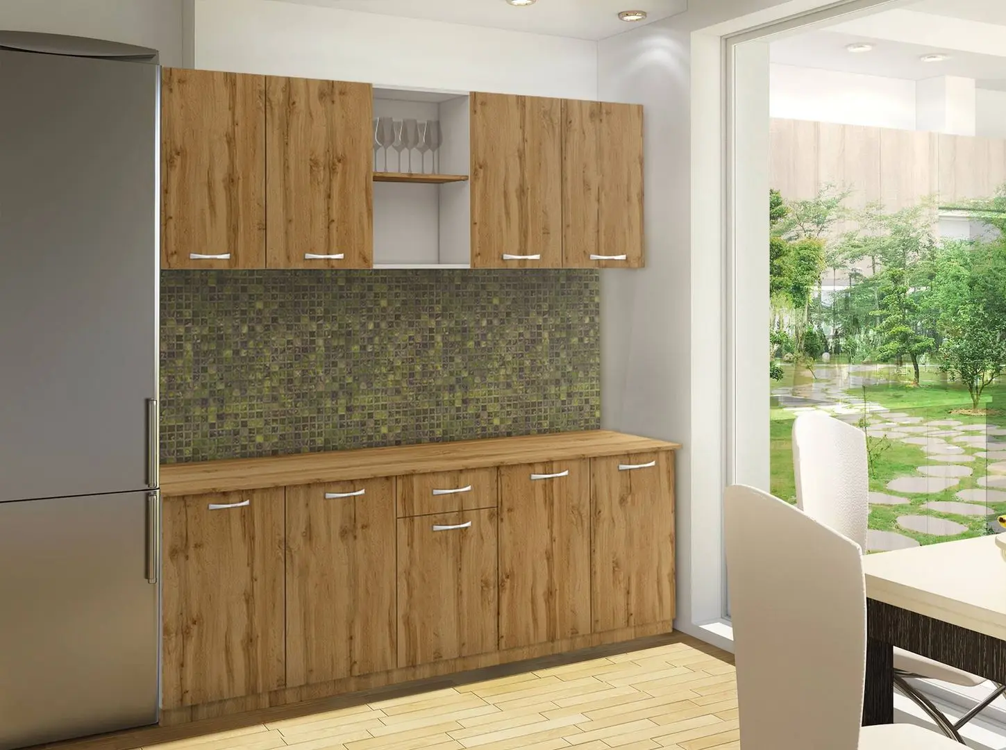 Bucatarie Haaus Nisa 2.0m (White/Wotan Oak)