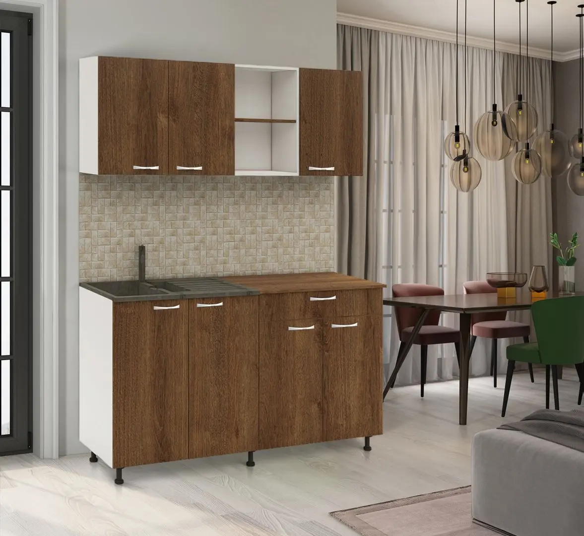 Bucatarie Haaus Roma 1.6m (White/Bronze Oak)