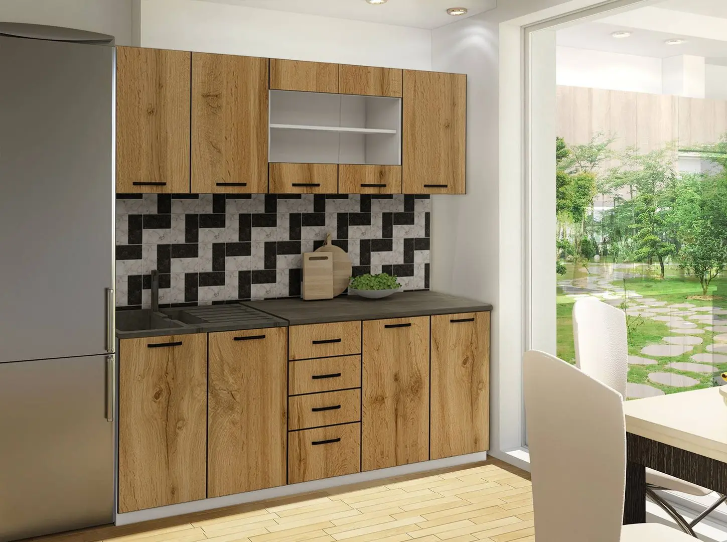 Bucatarie Haaus Riga 2.0m (White/Wotan Oak)