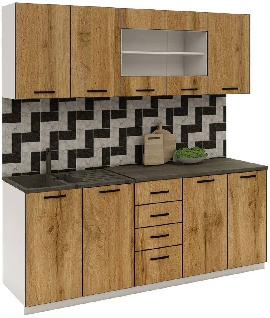 Bucatarie Haaus Riga 2.0m (White/Wotan Oak)