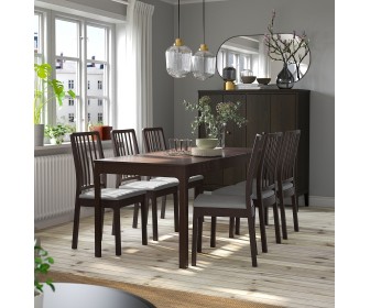 Set masa scaune Ikea Ekedalen/Orrsta 120/180cm 1+6 (Maro inchis/Gri)