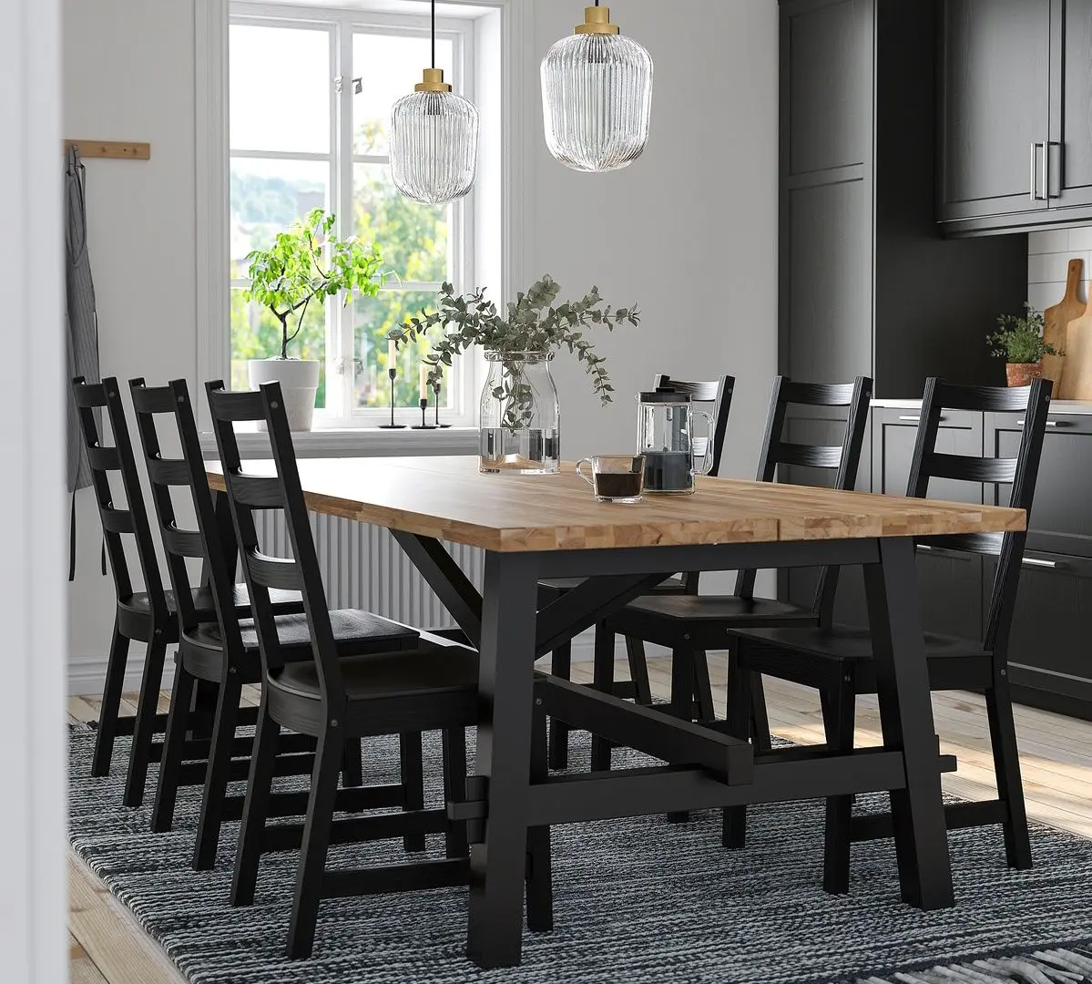 Обеденный набор Ikea Skogsta/Nordviken 235x100см 1+6 (Акация/Черный)