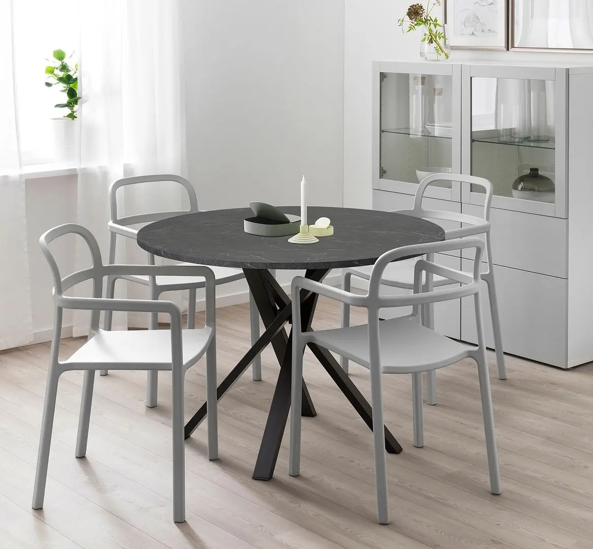 Masa Ikea Mariedamm 105cm (Aspect marmura/Negru)