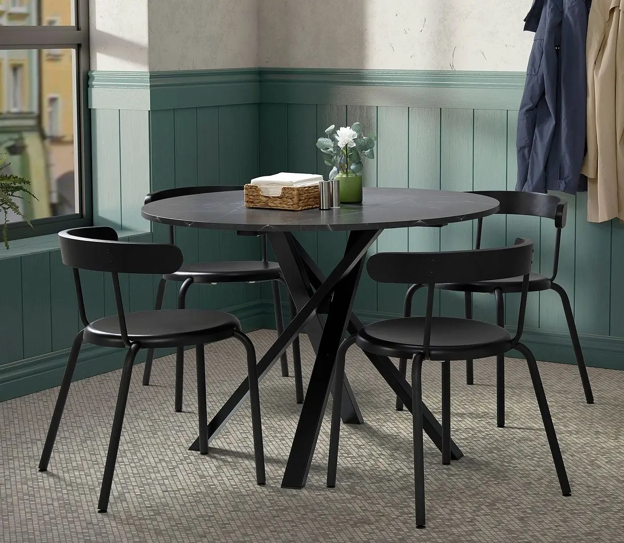 Masa Ikea Mariedamm 105cm (Aspect marmura/Negru)