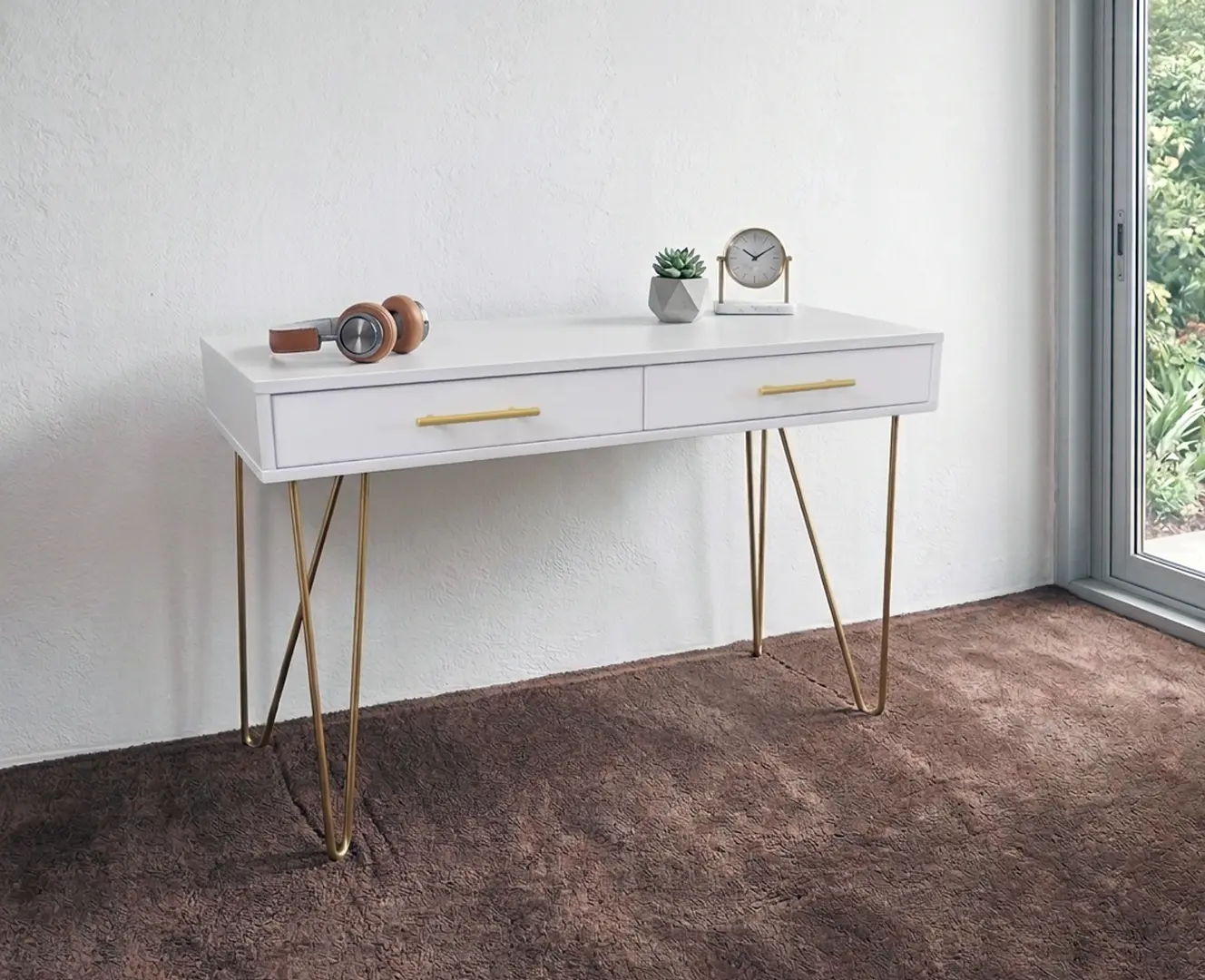 Masa auxiliara DP Mia cu sertar (White/Gold)