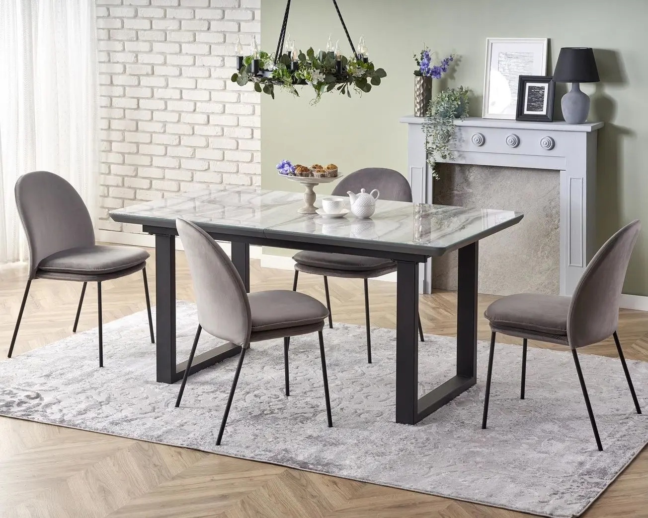 Masa extensibila Halmar Marley 160/200cm (White Marble/Gray/Black)