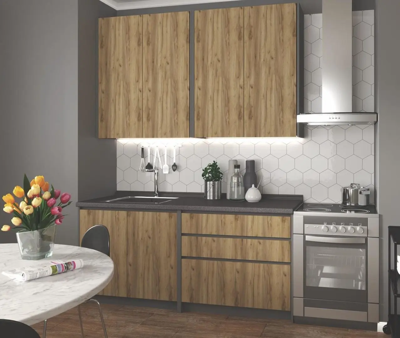 Bucatarie Halmar Idea 1.8m (Wotan Oak/Anthracite)