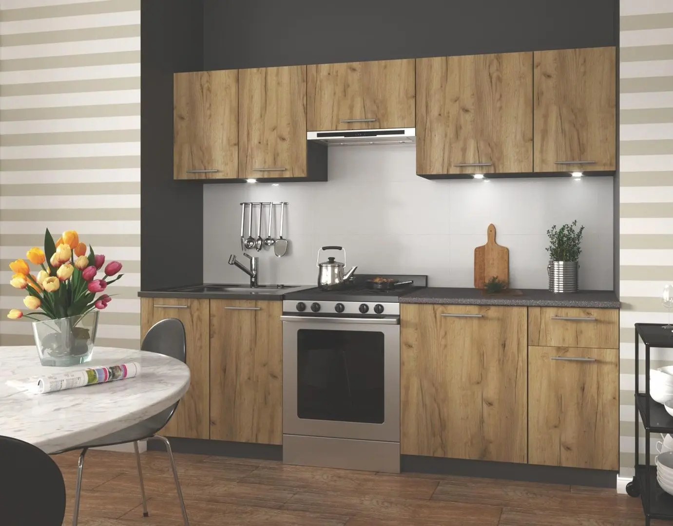 Bucatarie Halmar Daria 2.4m (Wotan Oak/Anthracite)