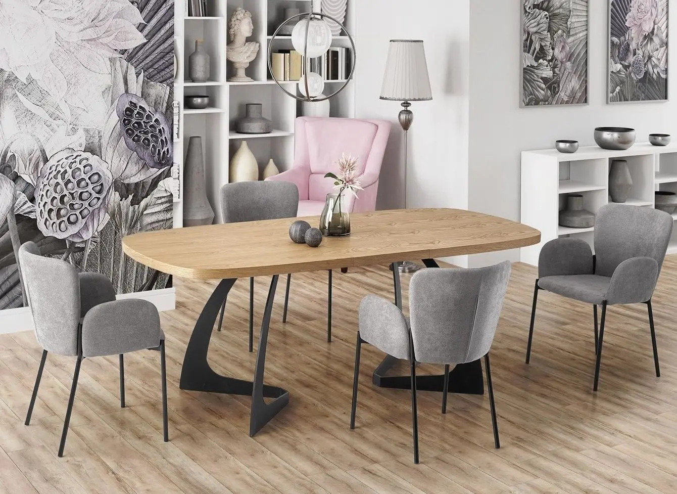 Стол раскладной Halmar Veldon (Natural Oak/Black)