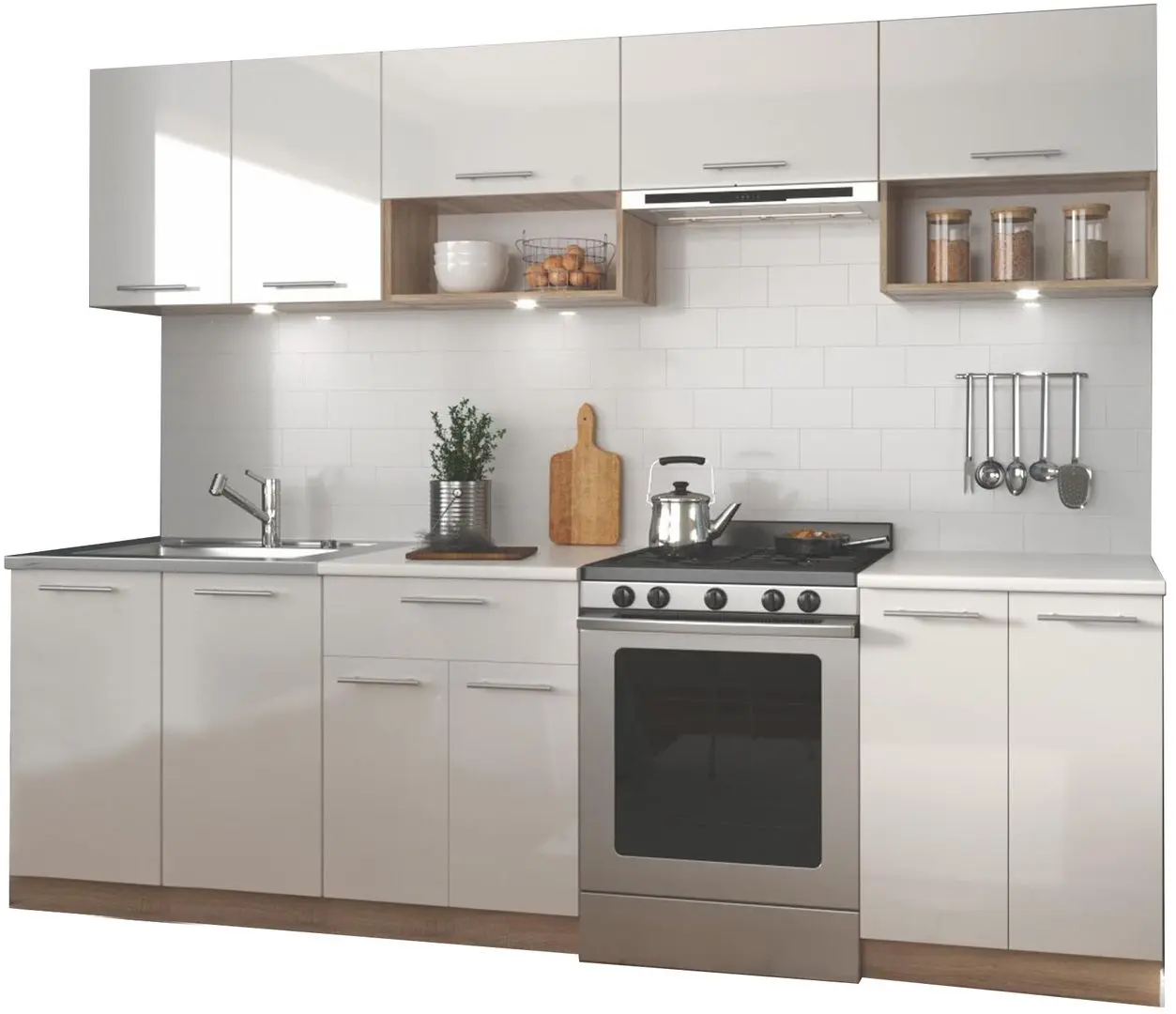 Bucatarie Halmar Viola 2.6m (White Gloss/Sonoma Oak)