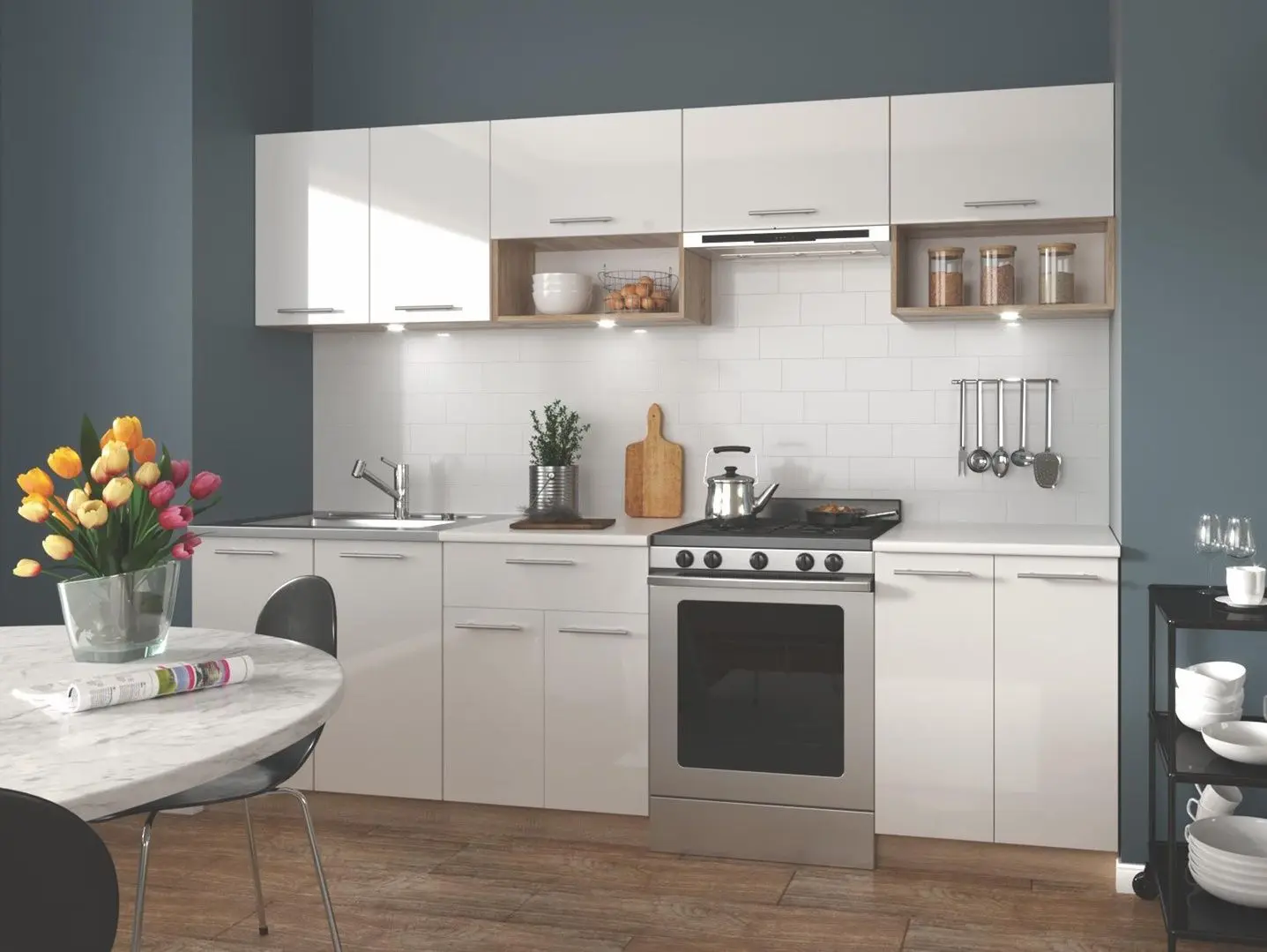 Bucatarie Halmar Viola 2.6m (White Gloss/Sonoma Oak)